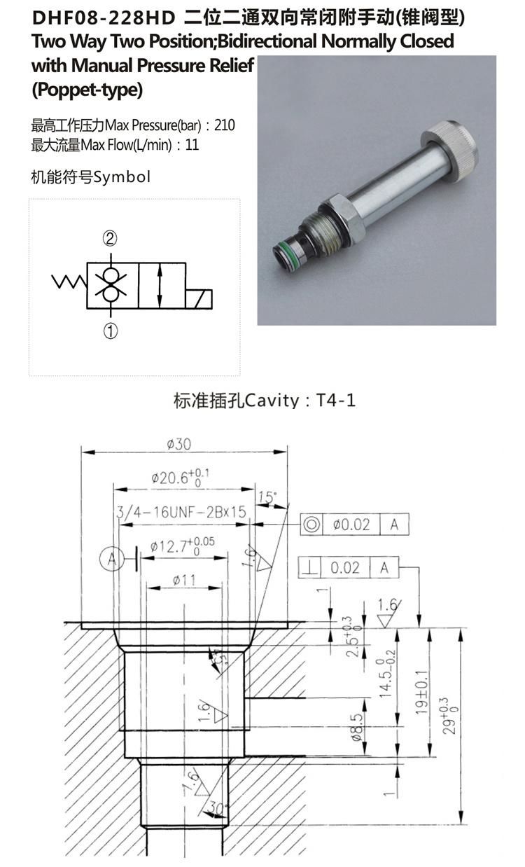 DHF08-228 Hydraulic Spool Type Bidirectional Solenoid Cartridge Valve