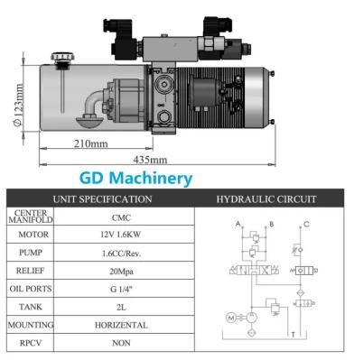 12V 1.6kw Horizental Hydraulic Power Unit and Snow Plow Cylinder