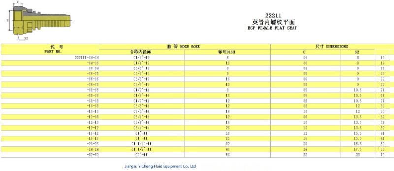 22211 Bsp Female Flat Seat Hose Fitting