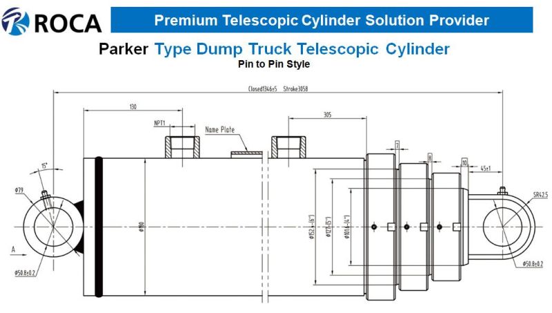 Parker Type 3 Stages Sat S63DC-96-130 Replacement Dump Truck Hoist Cylinder
