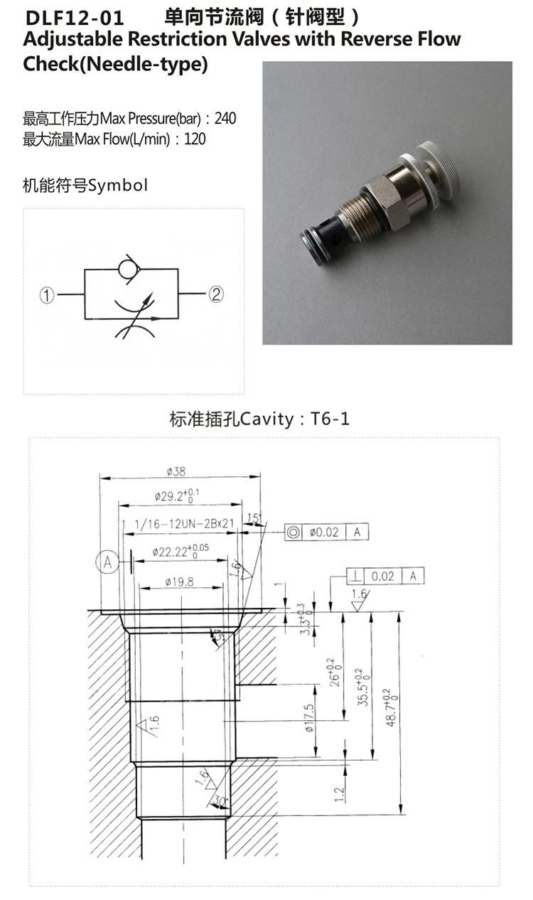 DLF12-01 Hydraulic One-Way Throttle Cartridge Valves