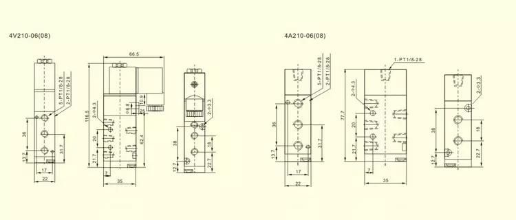4V210-08 PT1/4 Inch 2 Position 5 Way DC 12V Single Coil Air Directional Control Valve