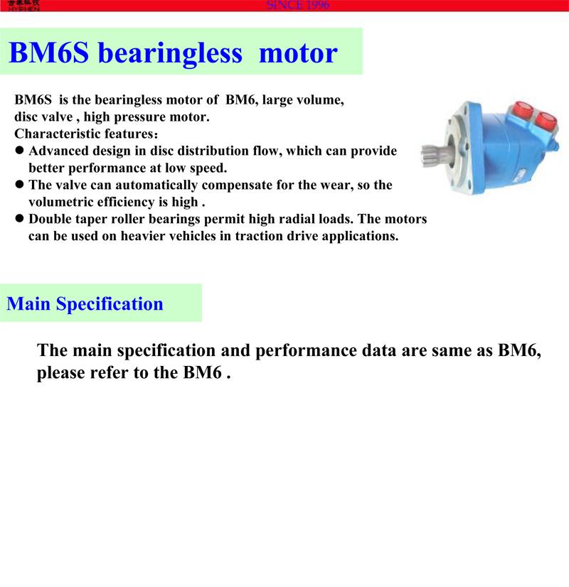 Hydraulic Motor Bearingless Type Bm6s195, Bm6s245, Bm6s310