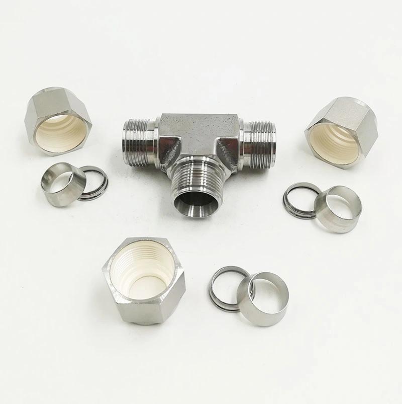 SS304 3000 Psi 1/4 Od Equal Double Ferrule Tee Hydraulic Tube Fittings