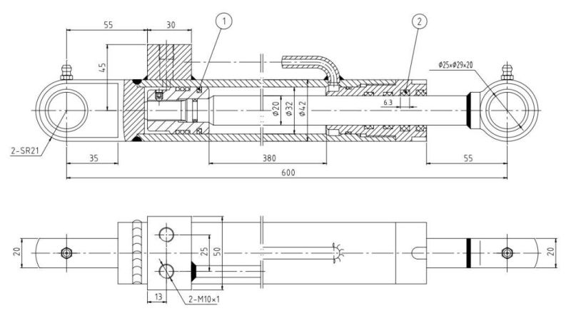 Compact Hydraulic Oil Cylinder Hydraulic Jack Hsg32/20-380*600-00