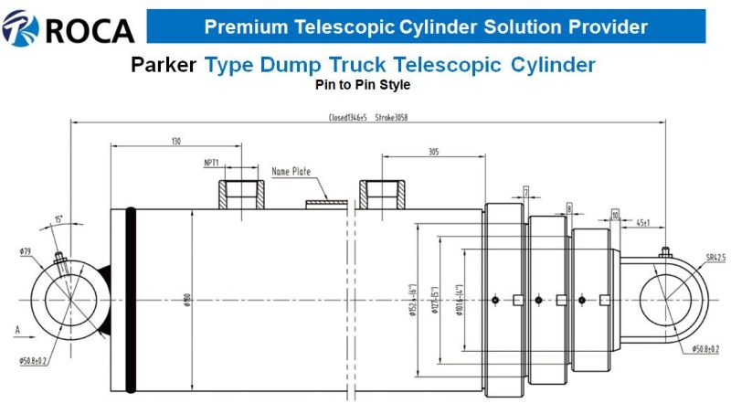 Parker Type 3 Stages Sat S63DC-97-111 Single Acting Replacement Dump Truck Hoist Cylinder