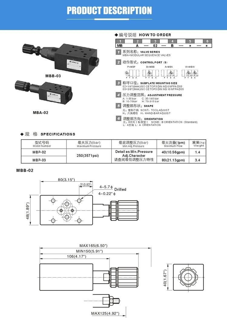 MBB-03 Yuken mechanical type hydraulic direct acting pressure control valve