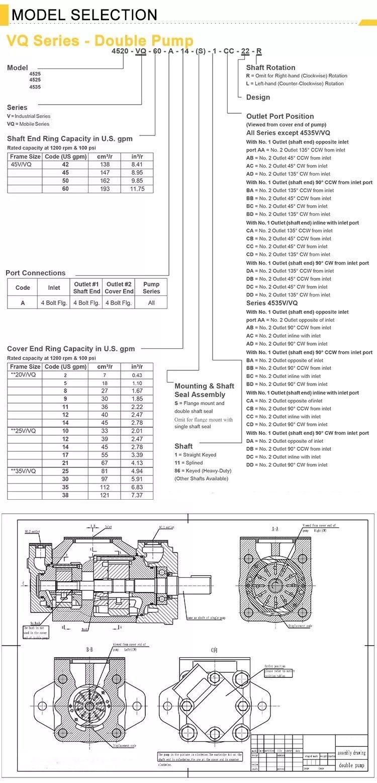 3G1239 3G4602 3G7639 4t0509 9j5044 9j5049 9j5075 9j5078 Hydraulic Double Vane Pump 4535vq for Cat Loader