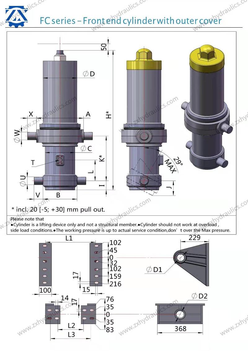 Hyva Type Multistage Hydraulic Cylinder Used for Dump Truck