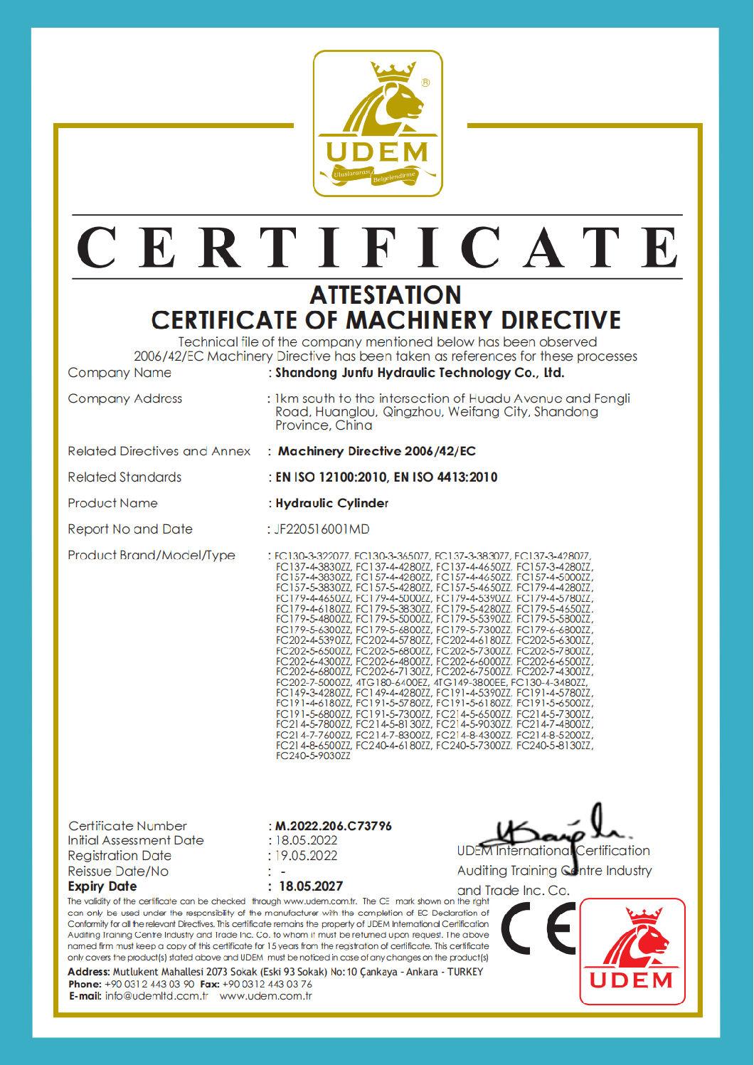 Hyva Model FC Multistage Telescopic Hydraulic Cylinder with CE