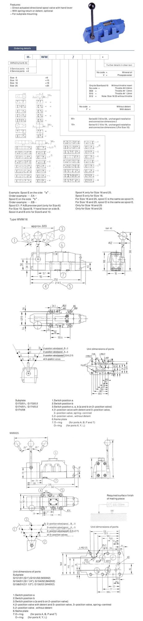 4WMM10A/B/D/Y/E/J/L/U/G/T directional control valves with hand lever type