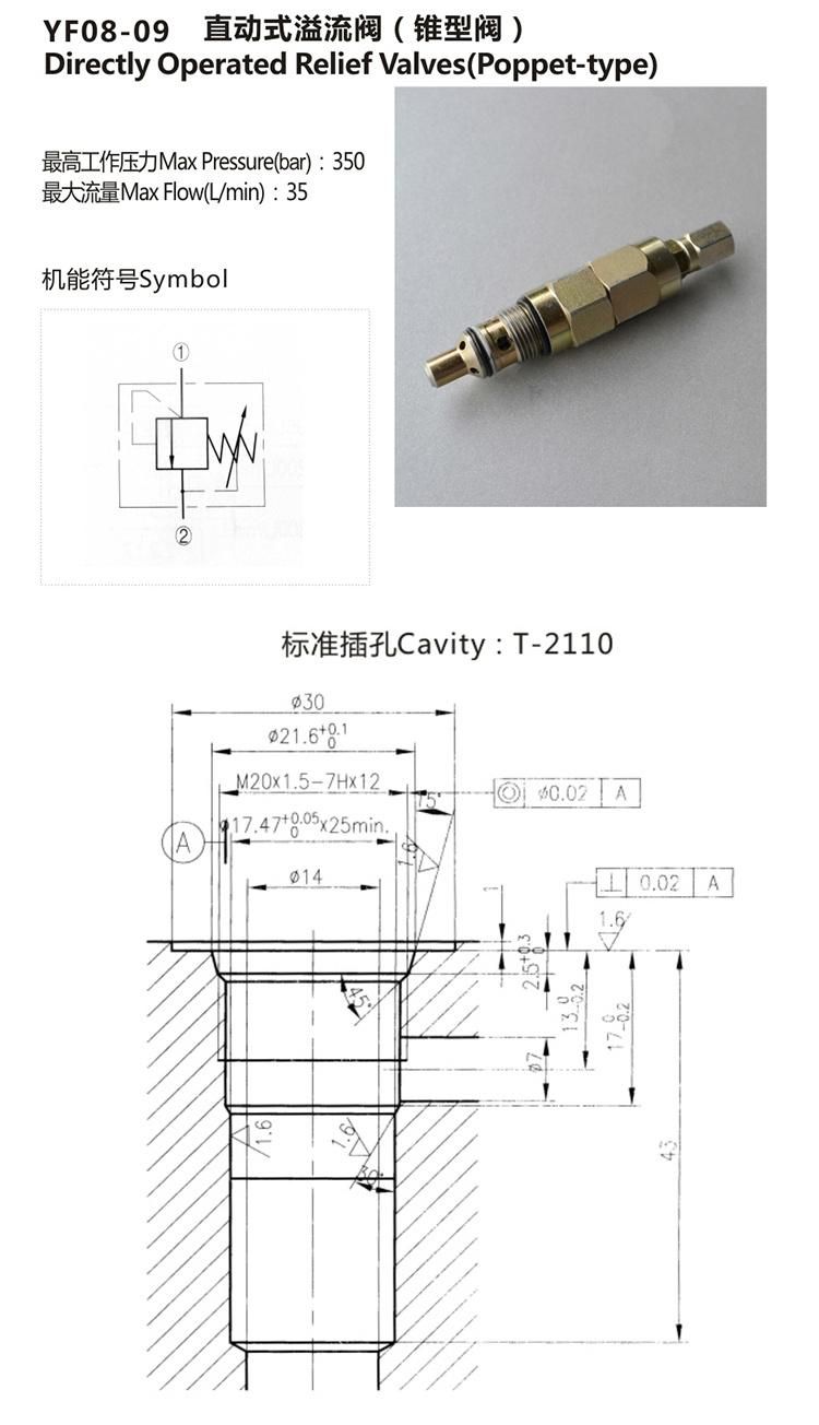 YF08-09 hydraulic oil control cartridge type valve