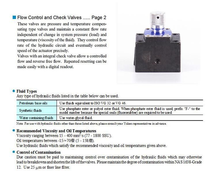 FG FCG Hydraulic Flow Control and Check Valves