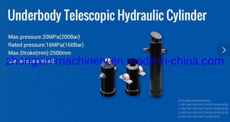 High Performance Underbody Telescopic Hydraulic Cylinder for Side Dumper