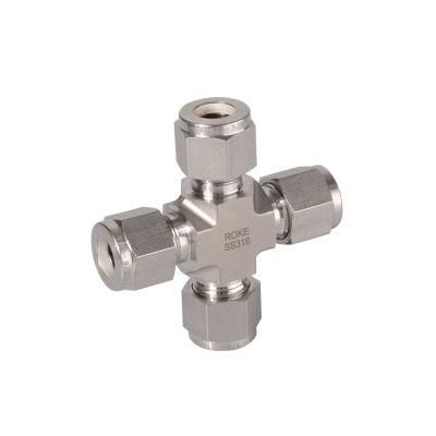 Stainless Steel Double Ferrules 4-Way Union Cross 2mm to 50mm Metric Tube Fittings