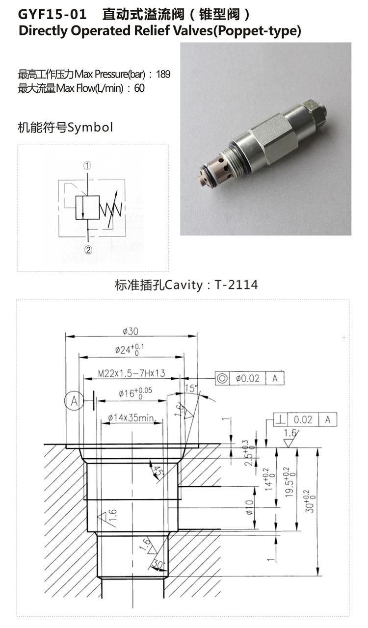 GYF15-01 good quality hydraulic fluid pressure relief cartridge valve
