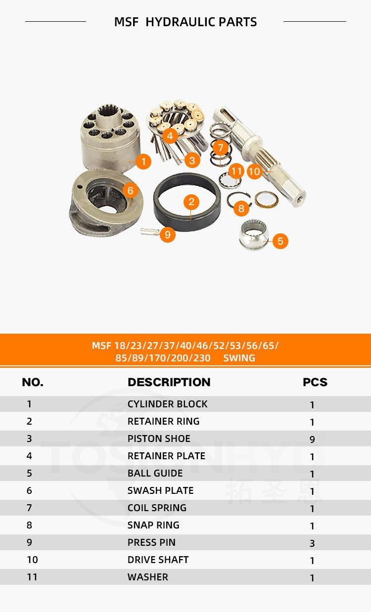 Kyb Gmy18 Msf18 Msf23 Msf27 Msf37 Msf40 Msf46 Msf52 Msf53 Msf56 Msf65 Msf85 Msf89 Msf150 Msf170 Msf190 Hydraulic Swing Motor Parts with Kayaba