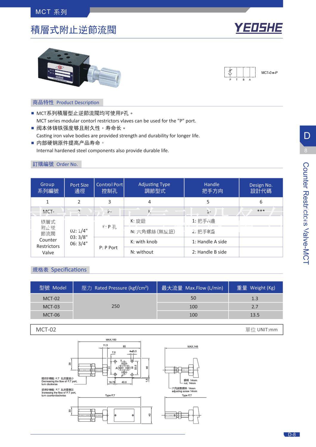 Laminated Proportional Flow Valve Mst/ Throttle Valve Mt/Pressure Reducing Valve Mgs