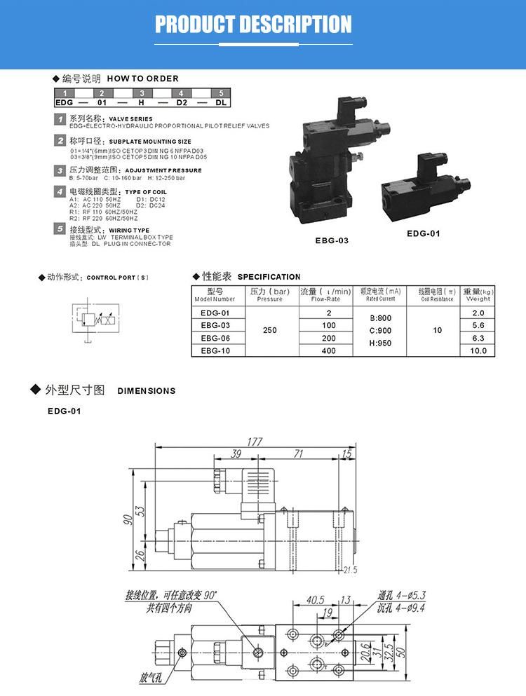 EDG-01 hydraulic Yuken direct operated pilot relief valve