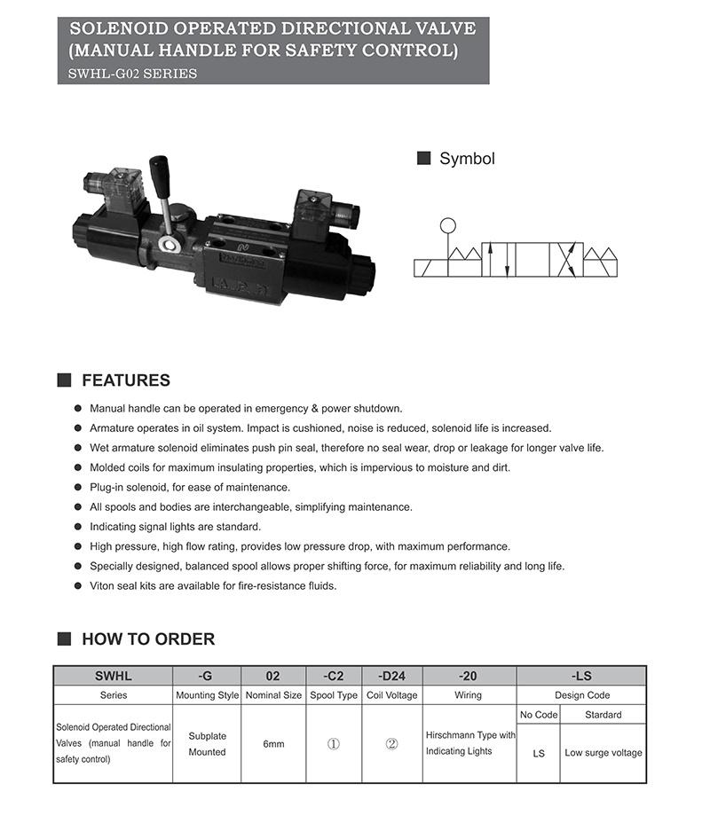 Swhl-G02 Solenoid Operated Directional Valve (Manual Handle For Safety Control)