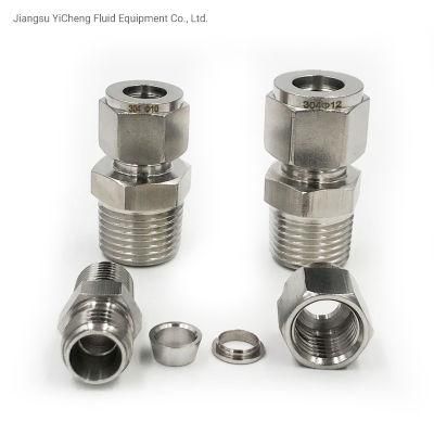 Yc-Lok SS304 Stainless Steel Union Double Ferrule Stainless Steel Connectors Hydraulic Tube Fittings for Instrument Gauges