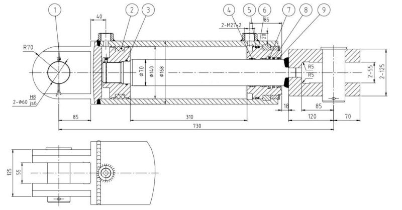 Hchc Two Way Hydraulic Cylinder Price Hsg140/70