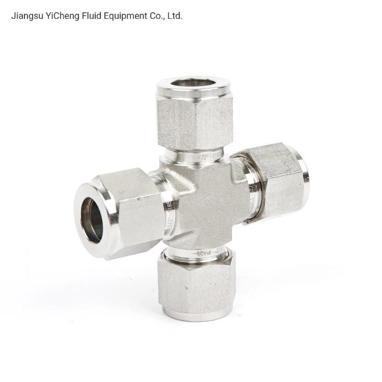 Stainless Steel Fittings Double Ferrules Metric Hydraulic Tube Fittings 4-Way Union Cross for Water