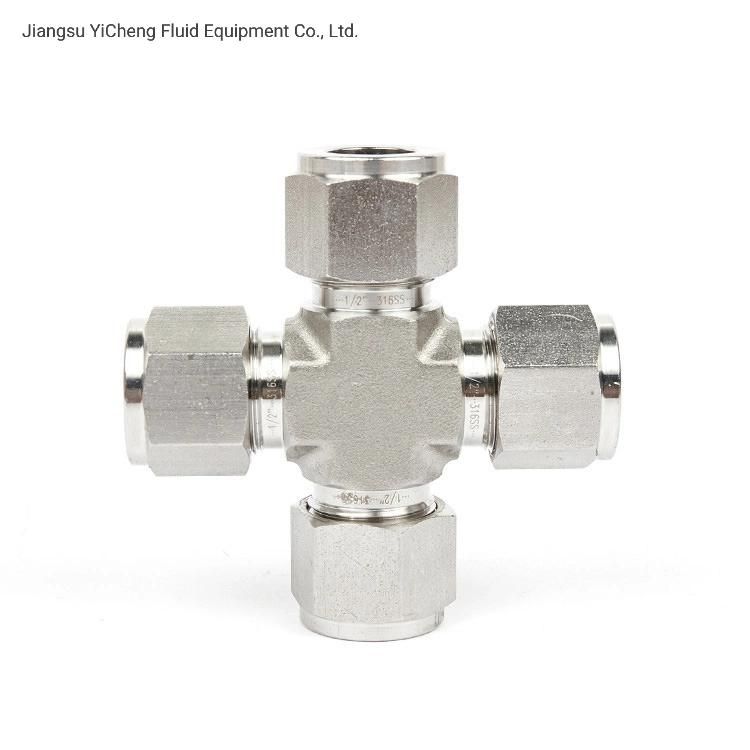 Stainless Steel Fittings Double Ferrules Metric Hydraulic Tube Fittings 4-Way Union Cross for Water