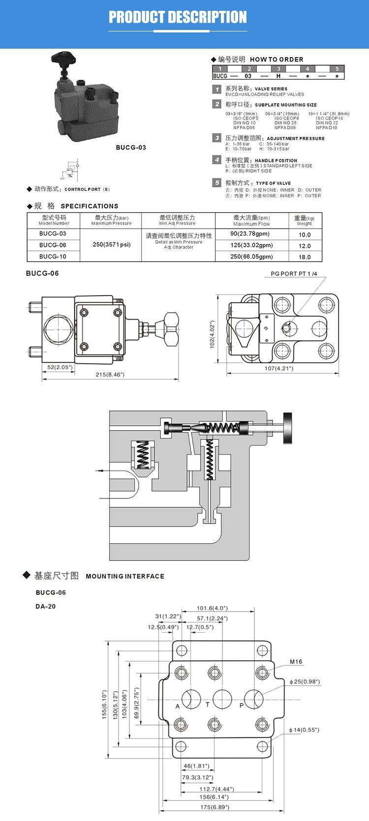 BUCG-06 Hydraulic Yuken balancing pressure relief unloading valve