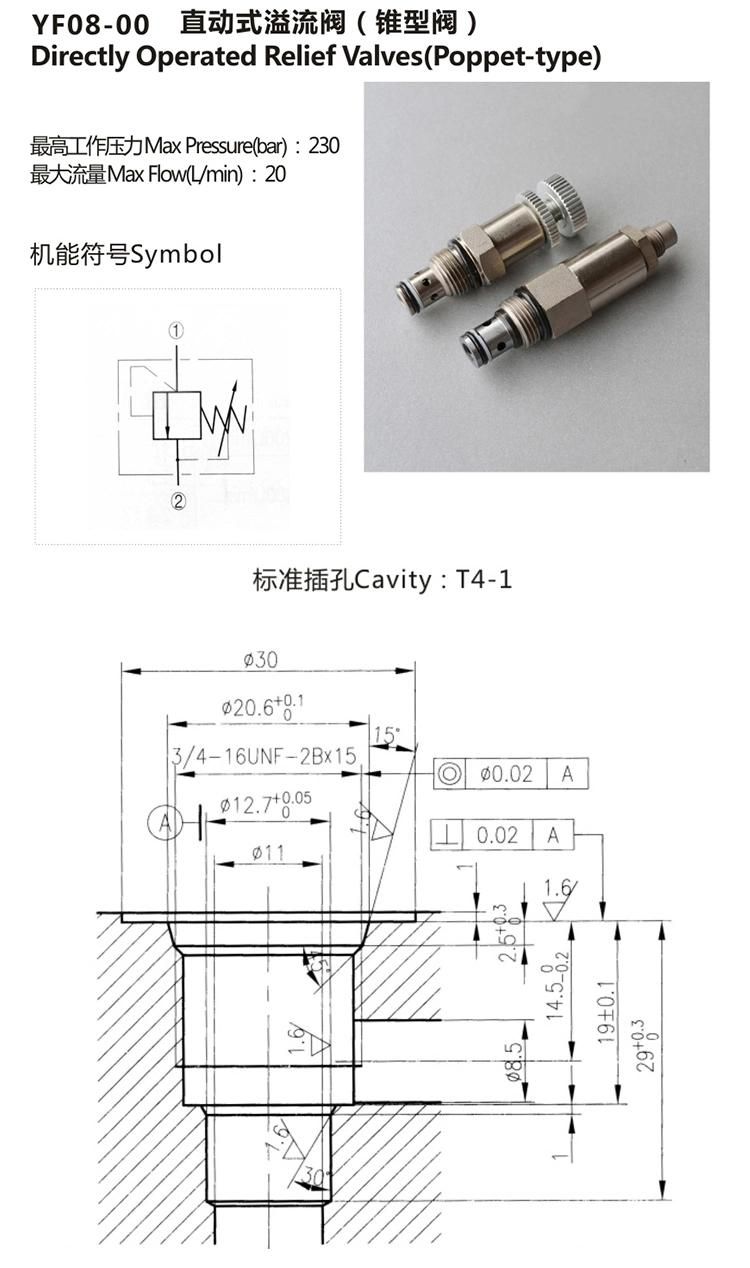 YF08-00 hydraulic flow control relief cartridge valve