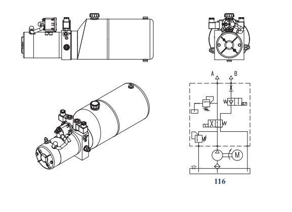 12V DC Double Acting Hydraulic Power Pack with Solenoid Valves