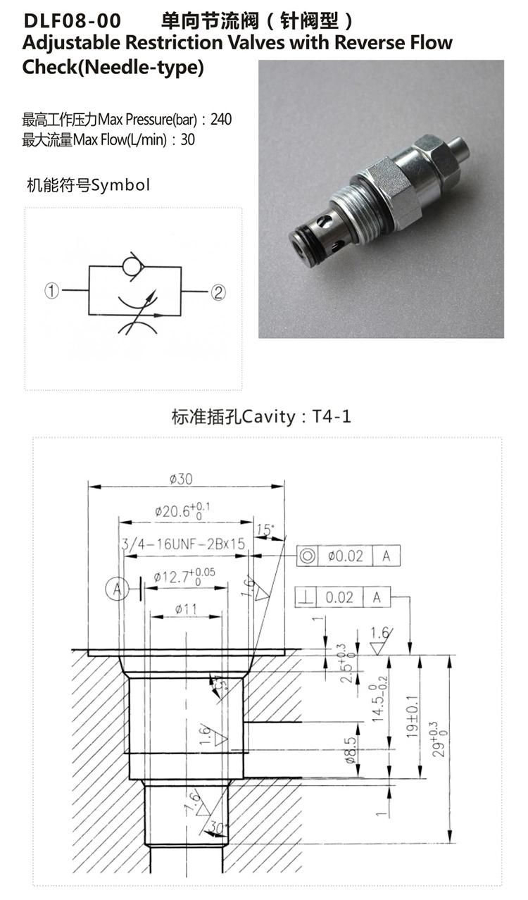 DLF08-00 Hydraulic One-Way Throttle Cartridge Valves