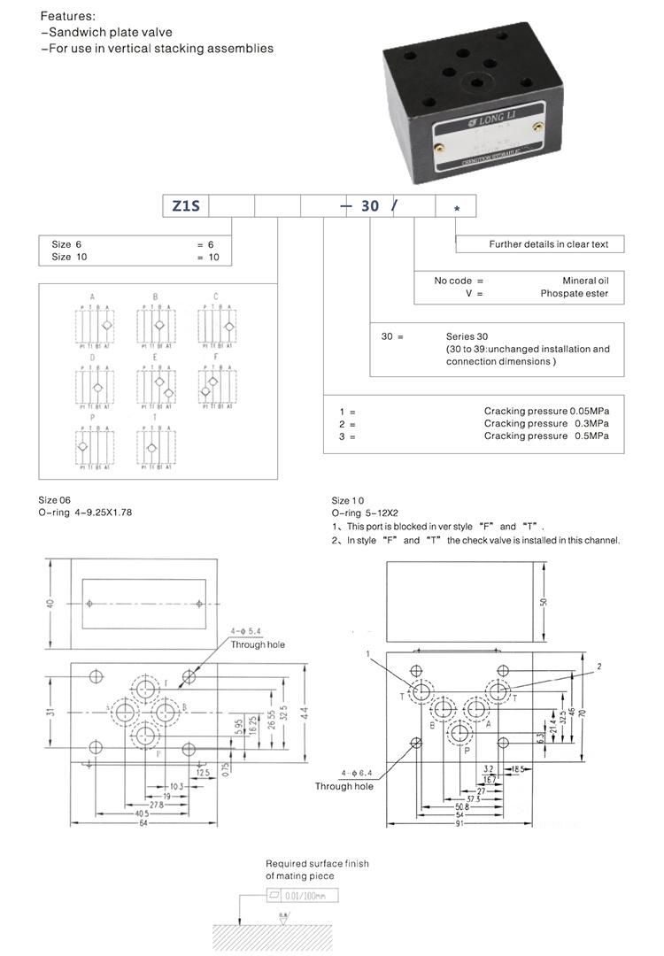 Z1S10 Hydraulic Rexroth high pressure sandwich plate check valve