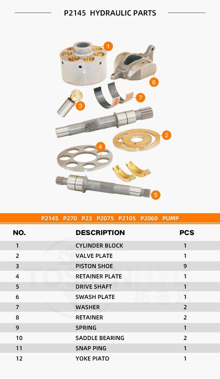 P2145 P270 P23 P2075 P2105 P2060 Hydraulic Pump Parts with Parker Spare Repair Kit