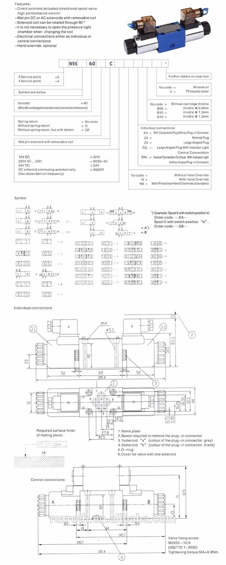 4we6a, 4we6b, 4we6c, 4we6d Hydraulic Solenoid Directional Control Valve