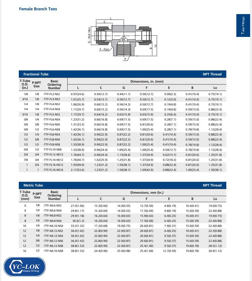 Yc-Fbt Female Branch Tee Tube Fittings with Double Ferrule