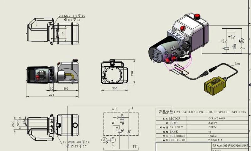 Single Acting Hydraulic Power Unit for Vehicle 12V? 24VDC 1600W Mini Power Pack Power Pump