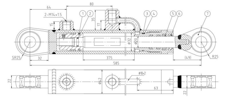 Hydraulic Oil Cylinder Hydraulic Jack Hsg32/20-375*585-Wx