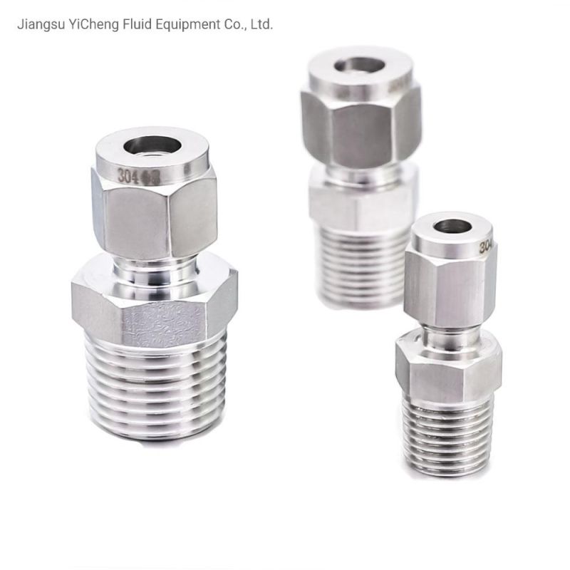 SUS 304 1/8 1/4 3/8 1/2 NPT BSPT Male Thread X Inch Tube Od Pipe Compression Connector Hydraulic Tube Fittings