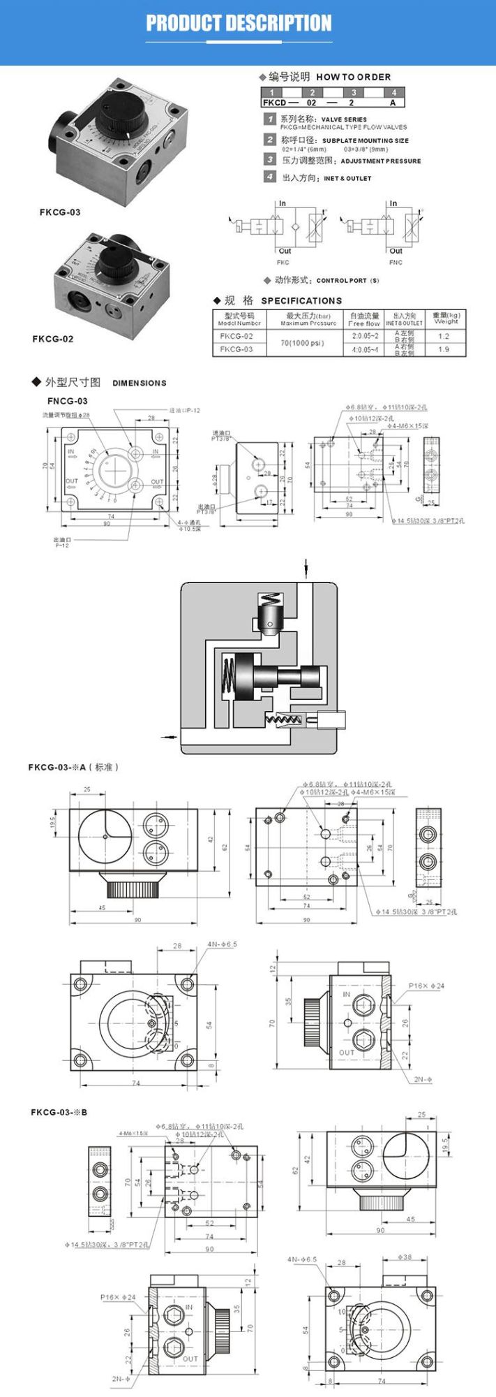 FKCG-03 mechanical type hydraulic flow control valve