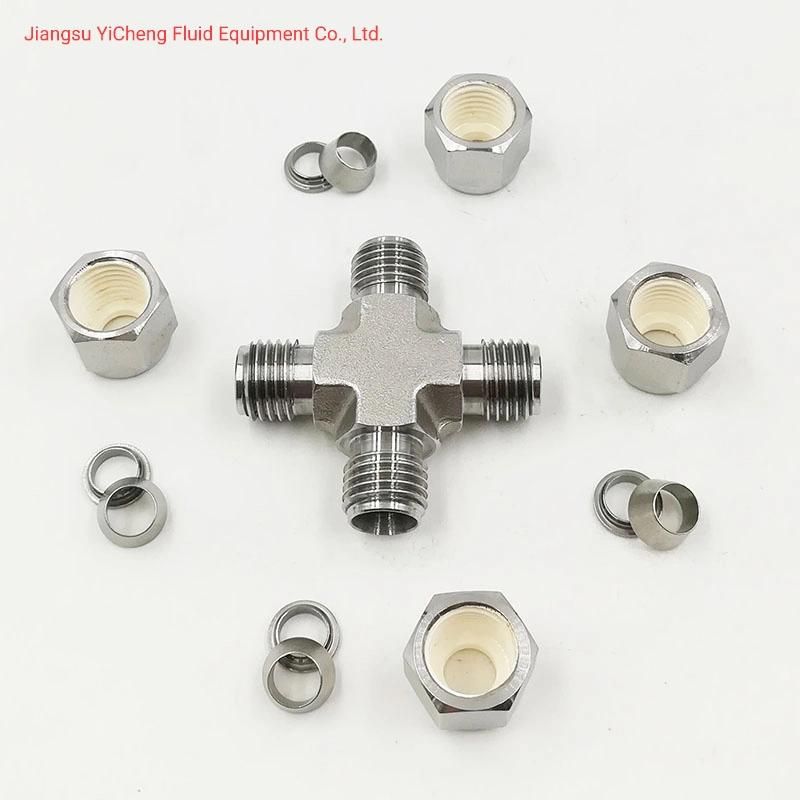 Stainless Steel SS316 Compression 6000 Psi Double Ferrule 4-Way Equal Union Cross Hydraulic Tube Fittings