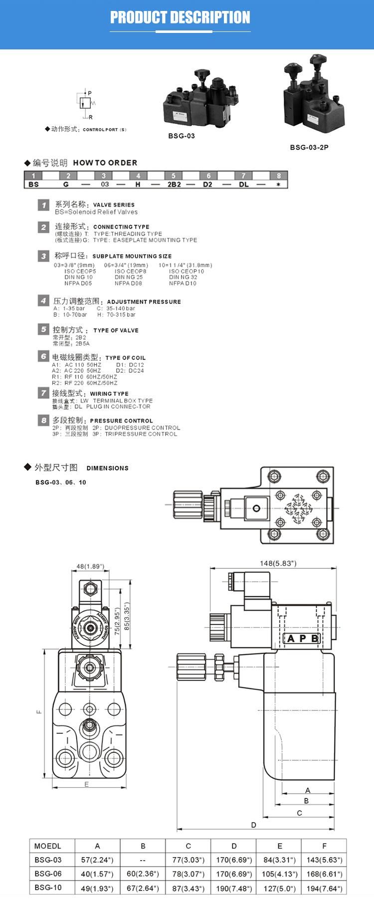 BSG-03 06 Hydraulic Yuken type solenoid control pressure relief valve