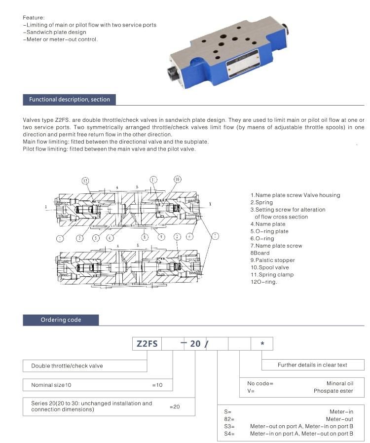 Z2fs10 Rexroth Sandwich Plate Hydraulic Flow Control Valve