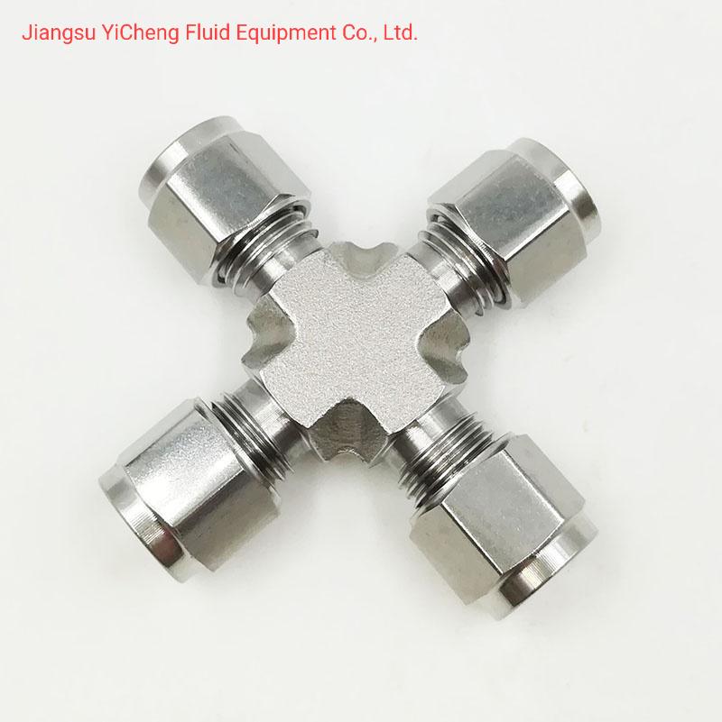 Double Ferrule SS316 Instrument Fitting Pipe Fittings Cross Type Compression 4 Way Union Cross Fittings for Hydraulic Tube Fittings