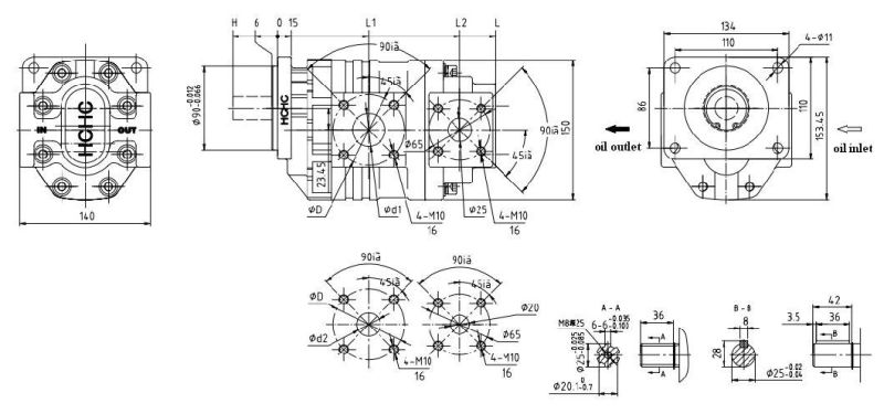 Hchc Cast Iron Material Hydraulic Double Gear Oil Pump Cbgnl-F*/F*