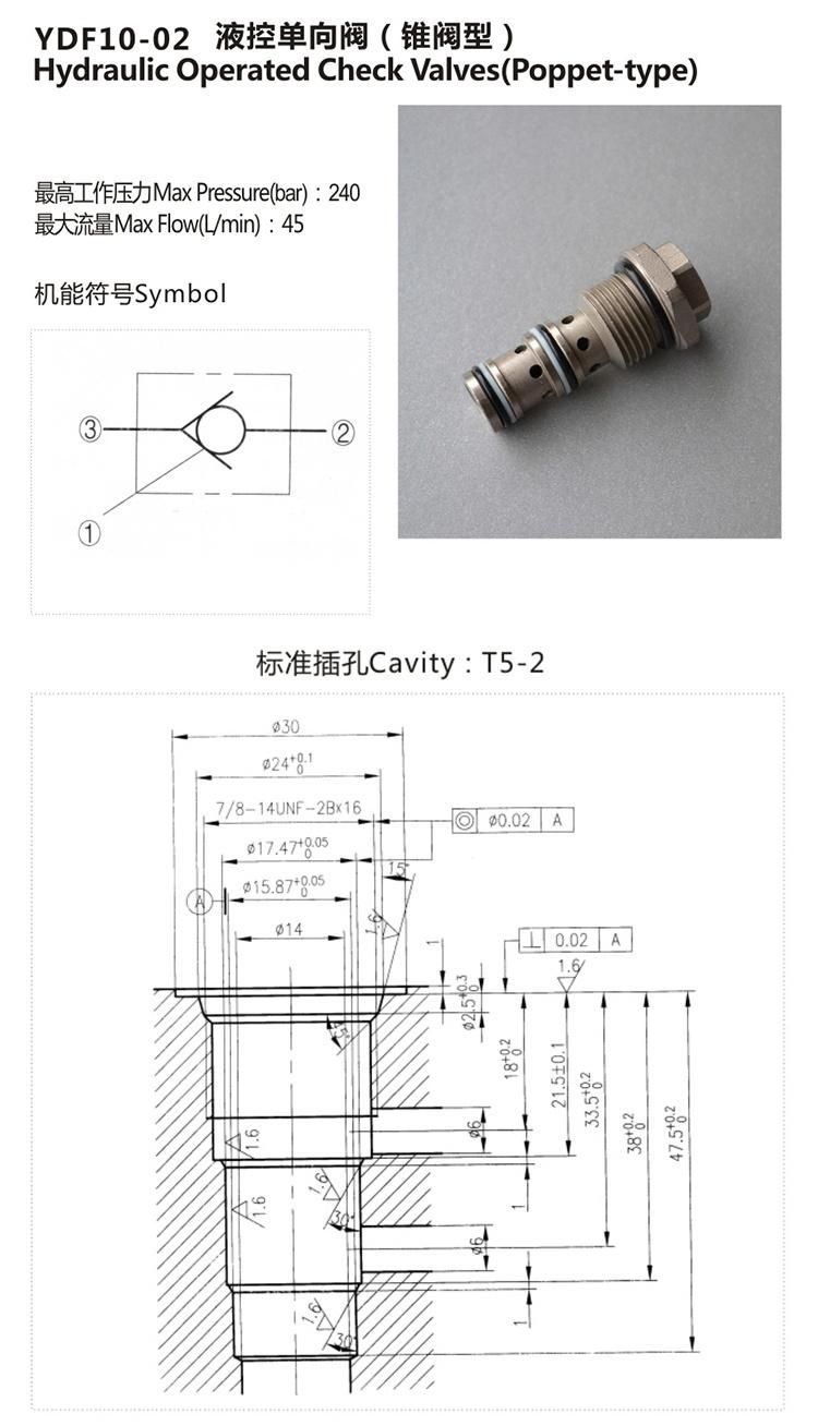 YDF10-02 hydraulic non return flow control check valve