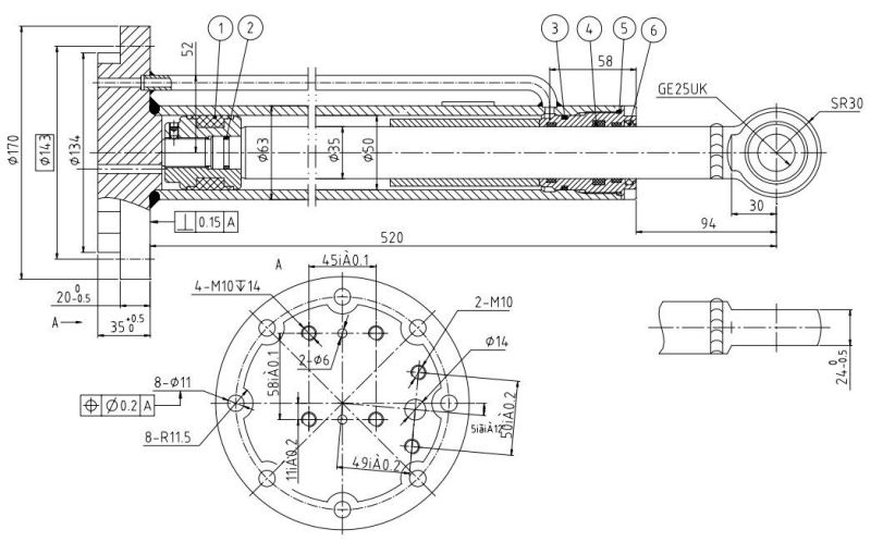 Hydraulic Oil Cylinder Hydraulic Jack Hsg50/35-200*520-Wx