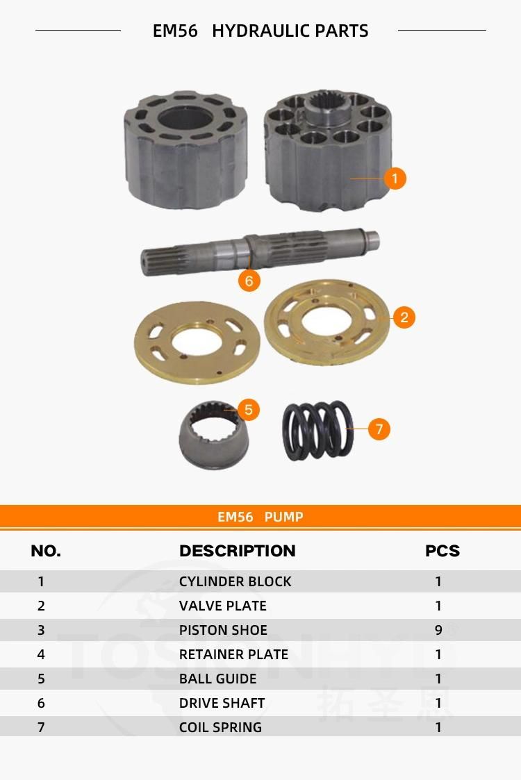 Em56 Em 56 Excavator Hydraulic Travel Motor Parts with Hitachi Pump Repair Kit Spare