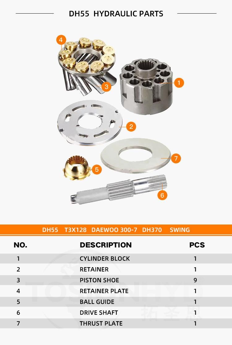 Dh55 T3X128 Daewoo 300-7 Dh370 Excavator Hydraulic Swing Motor Parts with Kobelco Kato Spare Repair Kits