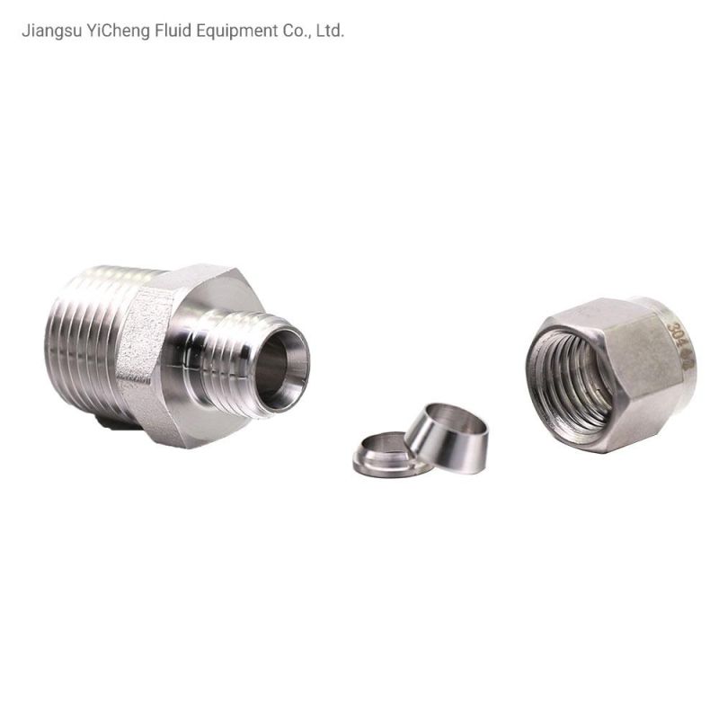 SUS 304 1/8 1/4 3/8 1/2 NPT BSPT Male Thread X Inch Tube Od Pipe Compression Connector Hydraulic Tube Fittings